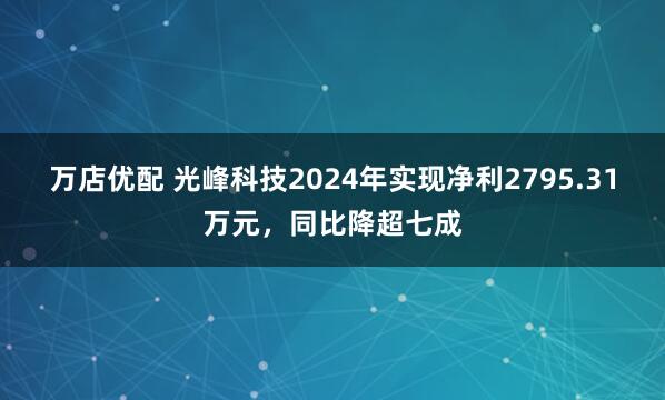 万店优配 光峰科技2024年实现净利2795.31万元，同比降超七成